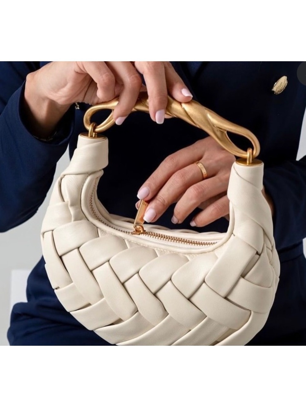 JW Pei Orla Weave White Handbag with Gold Handle